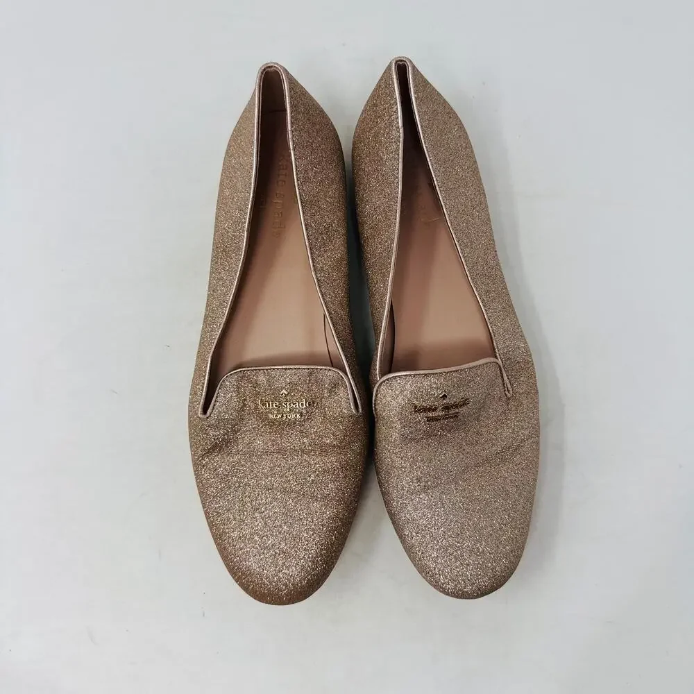 Kate Spade New York Gold Glitter Loafers Slip-On‎ Flats Party Shoes 10B